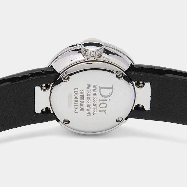 Pre Owned Dior Black Stainless Steel Diamond Patent Leather La D De Dior CD040110-J Women's Wristwatch 19 mm