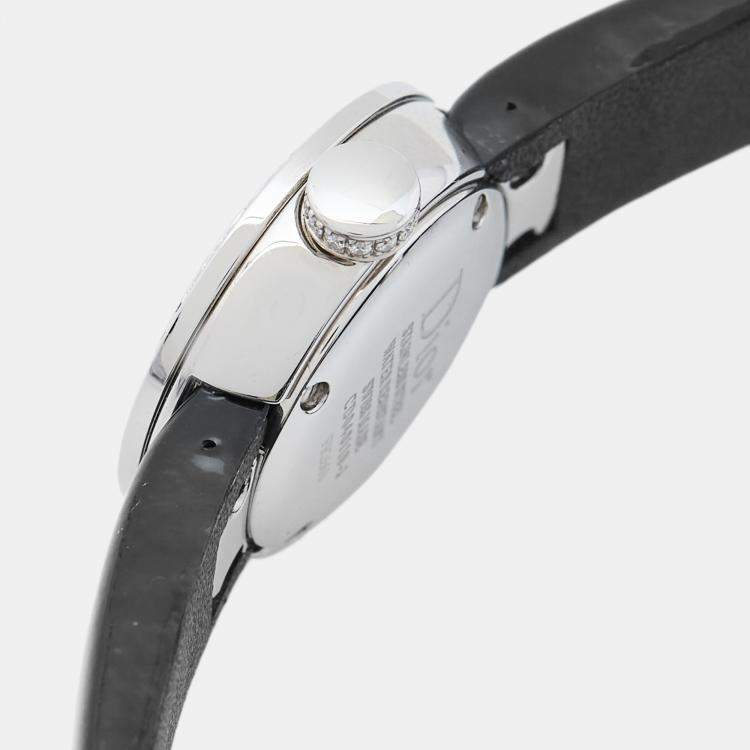 Pre Owned Dior Black Stainless Steel Diamond Patent Leather La D De Dior CD040110-J Women's Wristwatch 19 mm