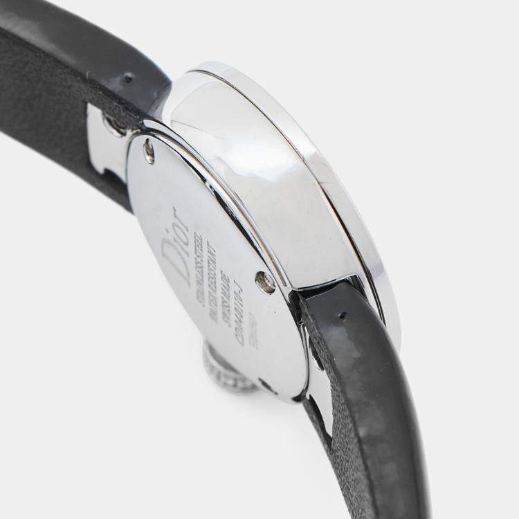 Pre Owned Dior Black Stainless Steel Diamond Patent Leather La D De Dior CD040110-J Women's Wristwatch 19 mm