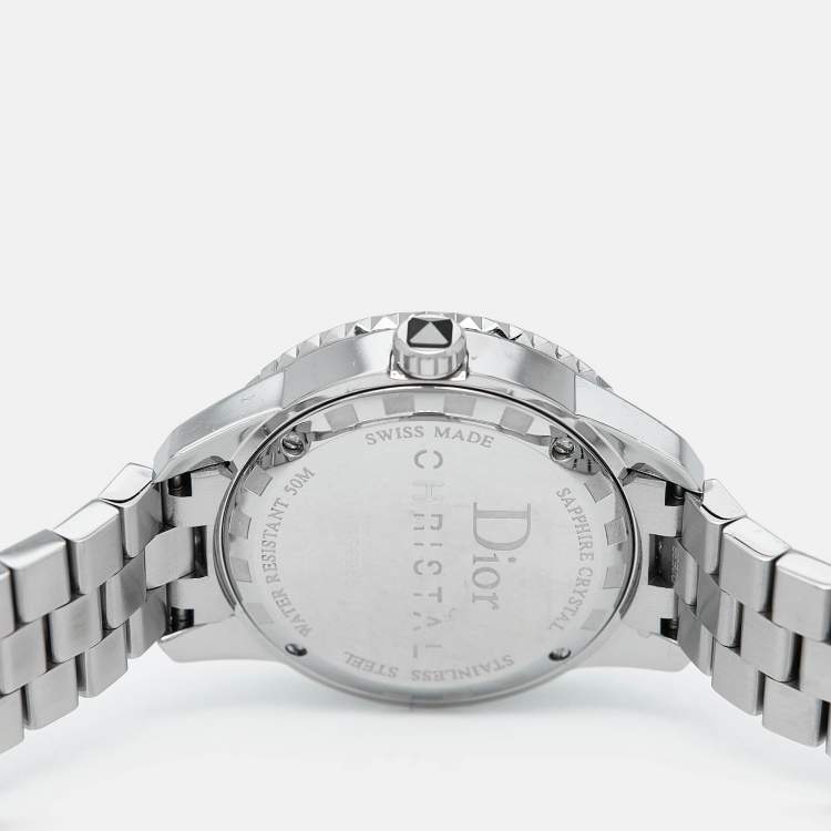 Pre Owned Dior Black Diamond Paved Stainless Steel Christal CD11311BM001 Women's Wristwatch 33 mm