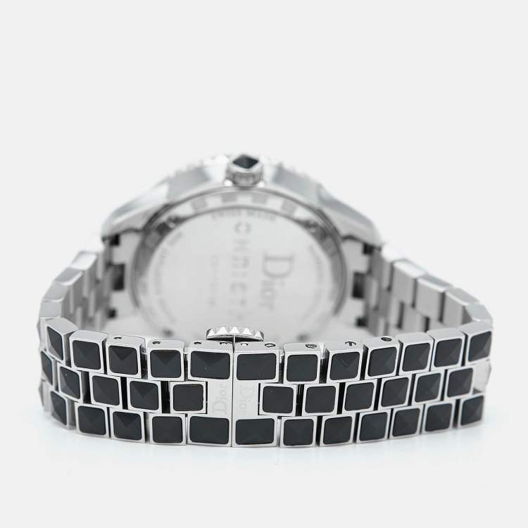 Pre Owned Dior Black Diamond Paved Stainless Steel Christal CD11311BM001 Women's Wristwatch 33 mm