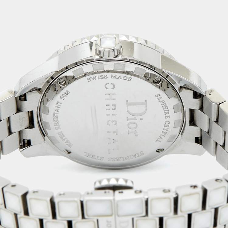 Pre Owned Dior White Stainless Steel Diamonds Christal CD113118M001 Women's Wristwatch 33 mm