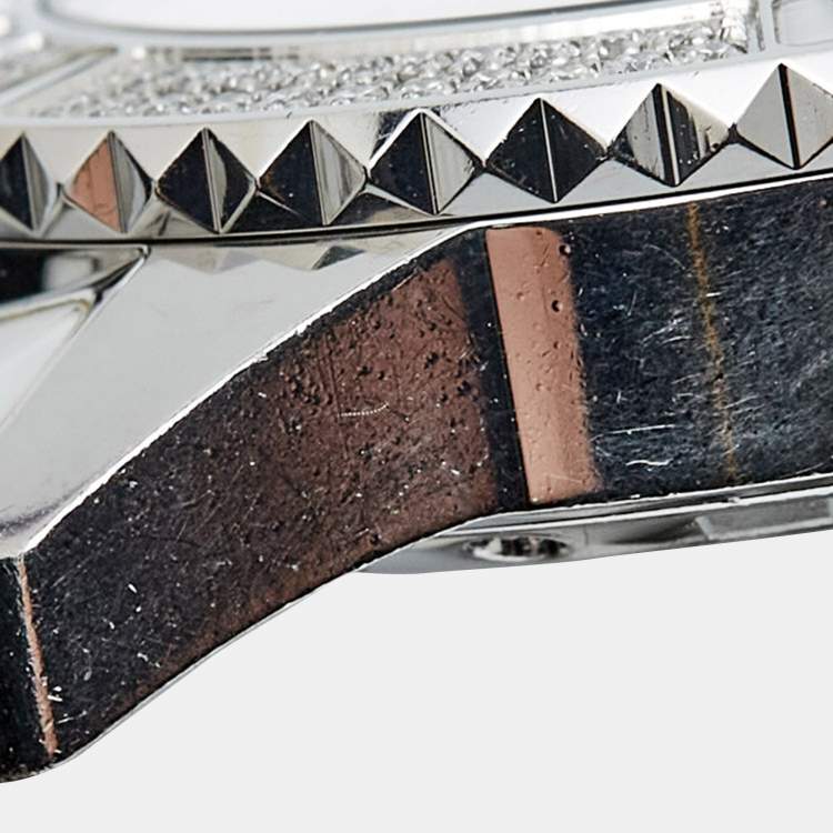 Pre Owned Dior White Stainless Steel Diamonds Christal CD113118M001 Women's Wristwatch 33 mm