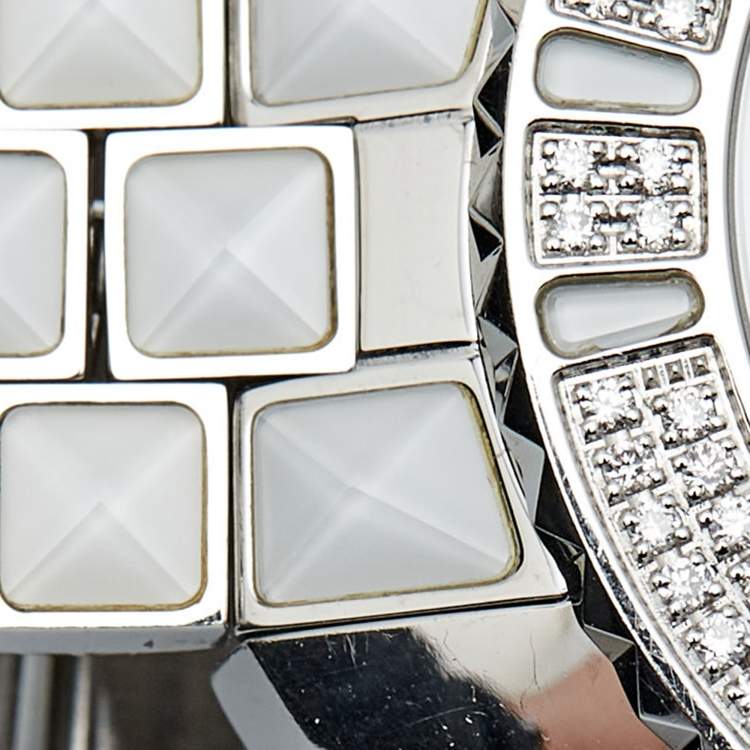 Pre Owned Dior White Stainless Steel Diamonds Christal CD113118M001 Women's Wristwatch 33 mm