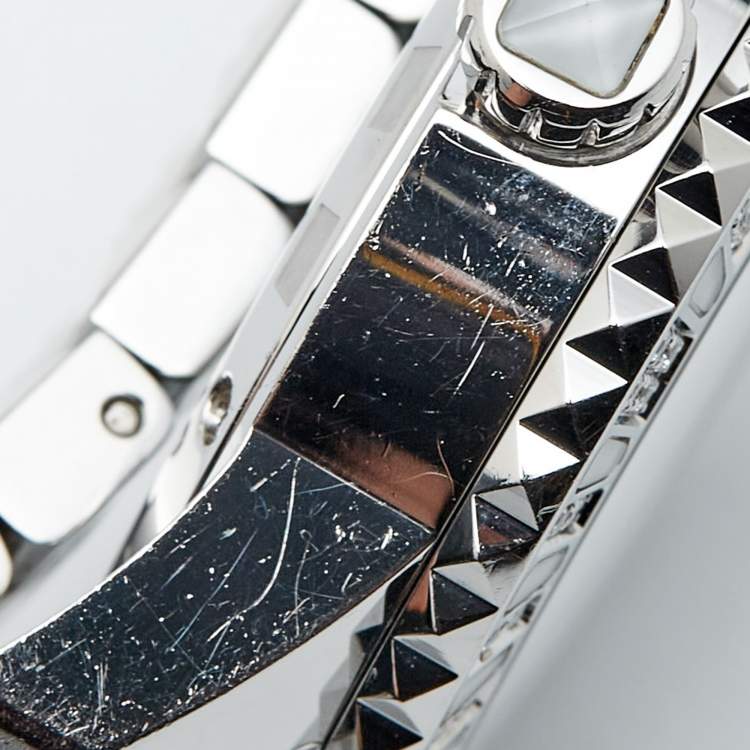 Pre Owned Dior White Stainless Steel Diamonds Christal CD113118M001 Women's Wristwatch 33 mm