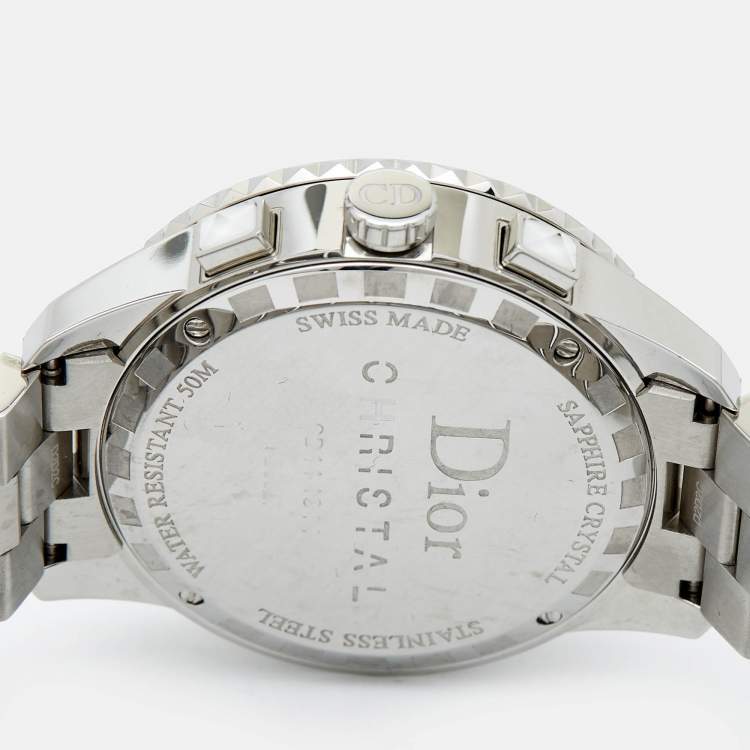 Pre Owned Dior White Stainless Steel Diamond Christal CD114311M001 Women's Wristwatch 38 mm