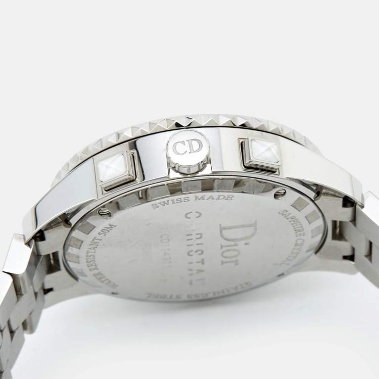 Pre Owned Dior White Stainless Steel Diamond Christal CD114311M001 Women's Wristwatch 38 mm