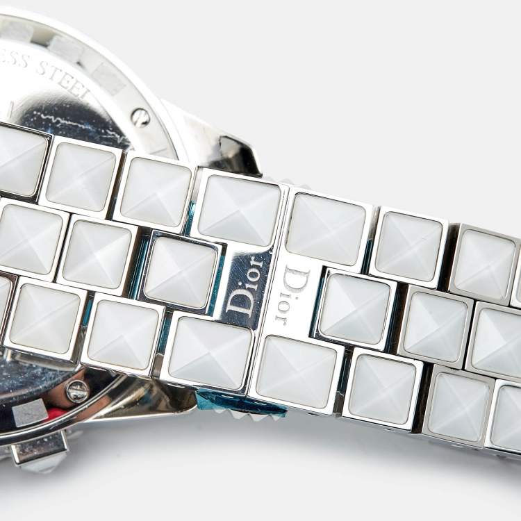 Pre Owned Dior White Stainless Steel Diamond Christal CD114311M001 Women's Wristwatch 38 mm