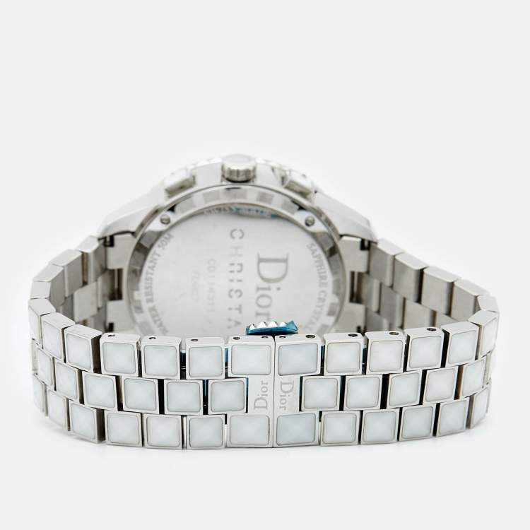 Pre Owned Dior White Stainless Steel Diamond Christal CD114311M001 Women's Wristwatch 38 mm