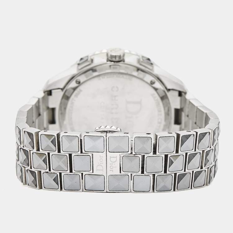 Pre Owned Dior Grey Stainless Steel DIamond Christal CD114313M002 Women's Wristwatch 38 mm