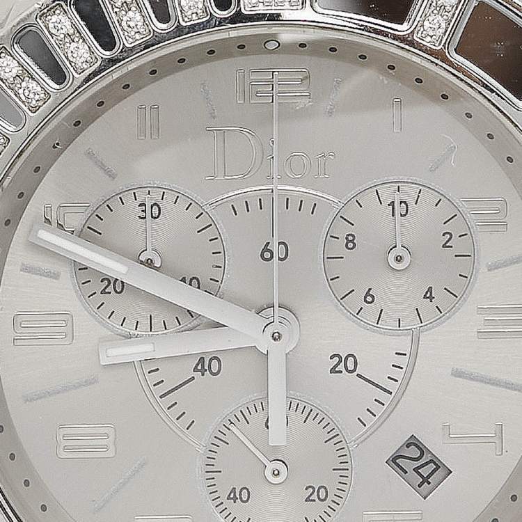 Pre Owned Dior Grey Stainless Steel DIamond Christal CD114313M002 Women's Wristwatch 38 mm