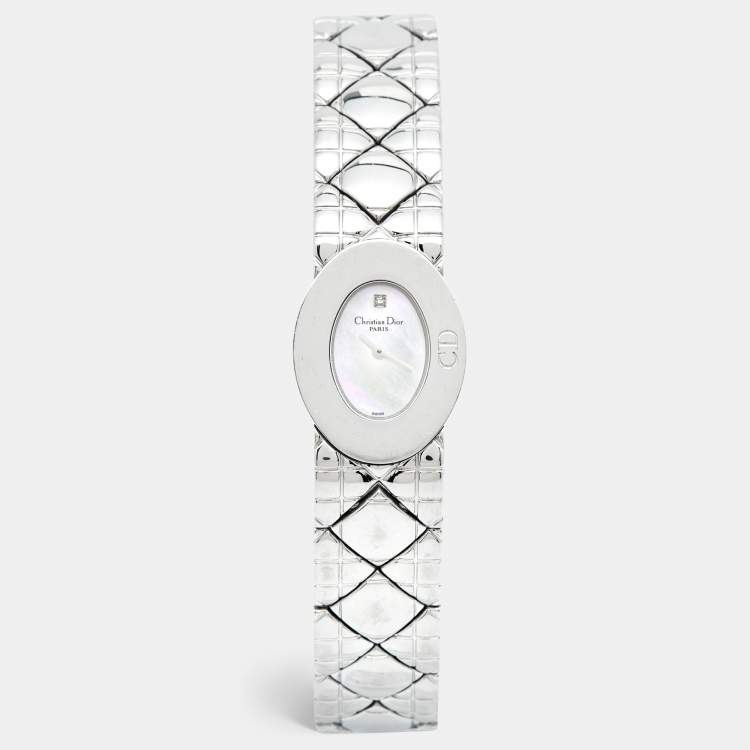 مملوكة مسبقًا Christian Dior Mother of Pearl Stainless Steel Lady Dior D90-100 Women's Wristwatch 21 mm