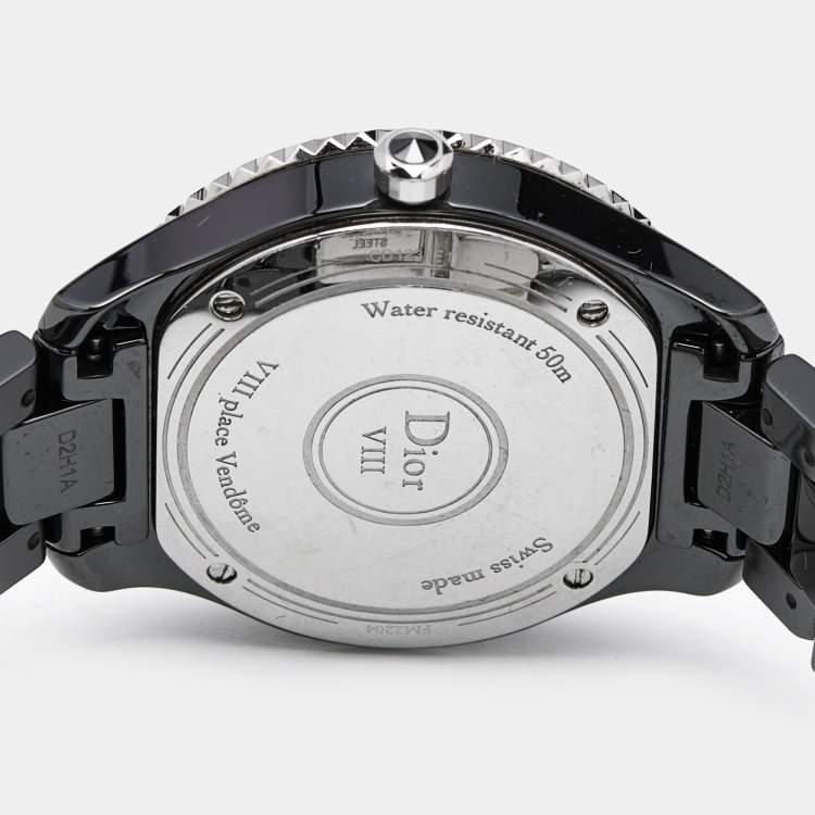 Pre Owned Dior Black Diamond Ceramic Stainless Steel Dior VIII CD1231E1C001 Women's Wristwatch 33 mm 