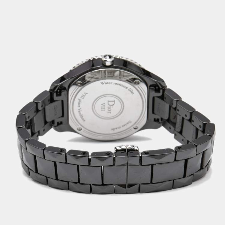 Pre Owned Dior Black Diamond Ceramic Stainless Steel Dior VIII CD1231E1C001 Women's Wristwatch 33 mm 