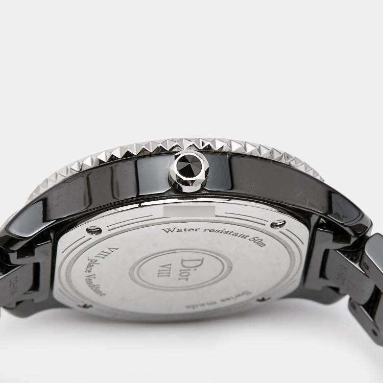 Pre Owned Dior Black Diamond Ceramic Stainless Steel Dior VIII CD1231E1C001 Women's Wristwatch 33 mm 
