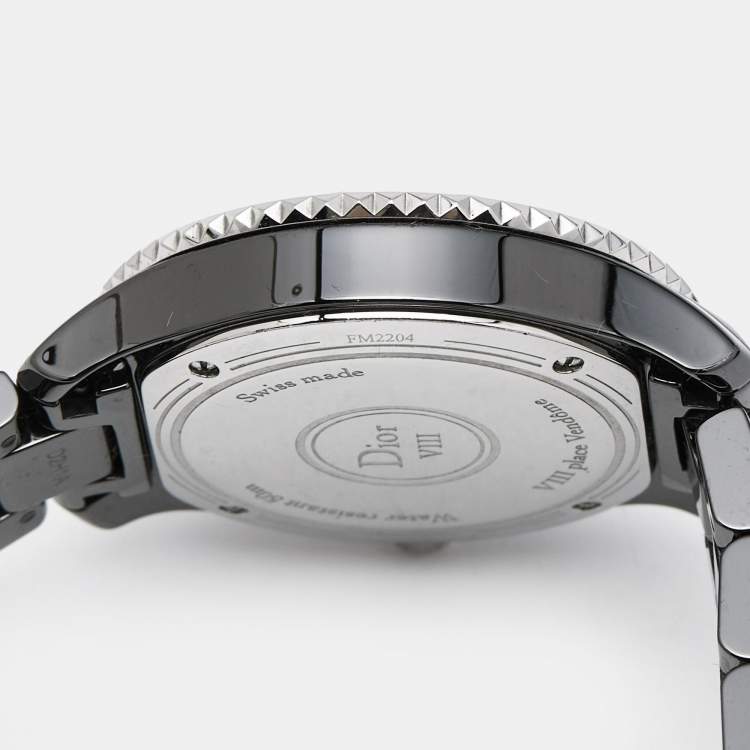 Pre Owned Dior Black Diamond Ceramic Stainless Steel Dior VIII CD1231E1C001 Women's Wristwatch 33 mm 