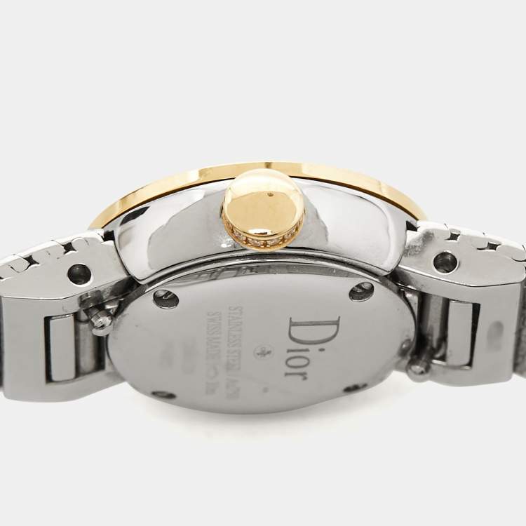 Pre Owned Dior Mother Of Pearl Diamond 18K Yellow Gold Stainless Steel La Mini D Dior Satine CD040120M003 Women's Wristwatch 19 mm