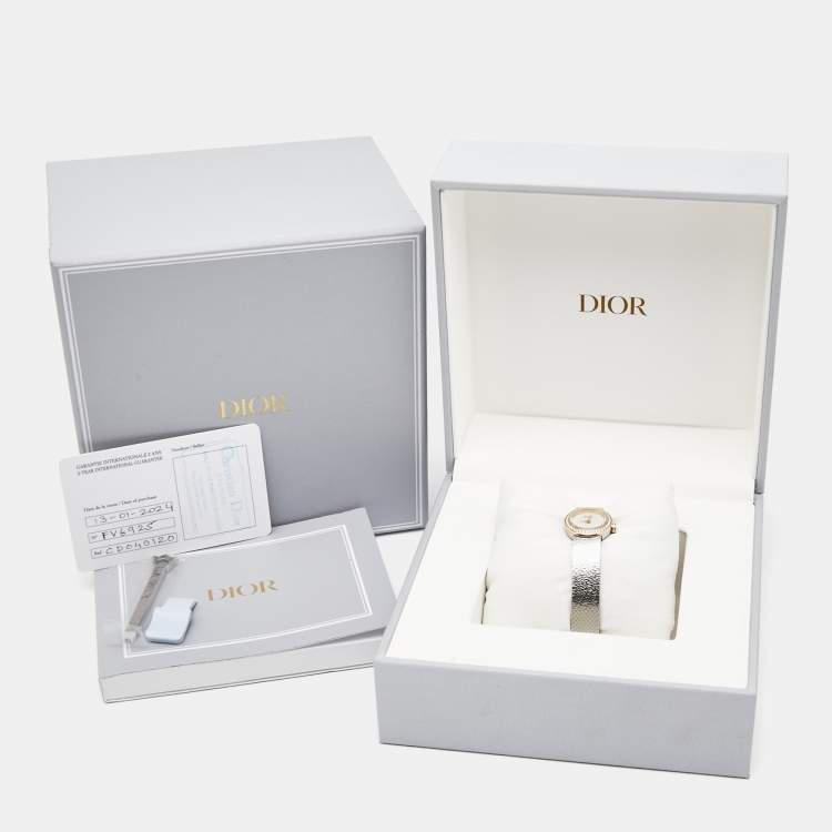 Pre Owned Dior Mother Of Pearl Diamond 18K Yellow Gold Stainless Steel La Mini D Dior Satine CD040120M003 Women's Wristwatch 19 mm