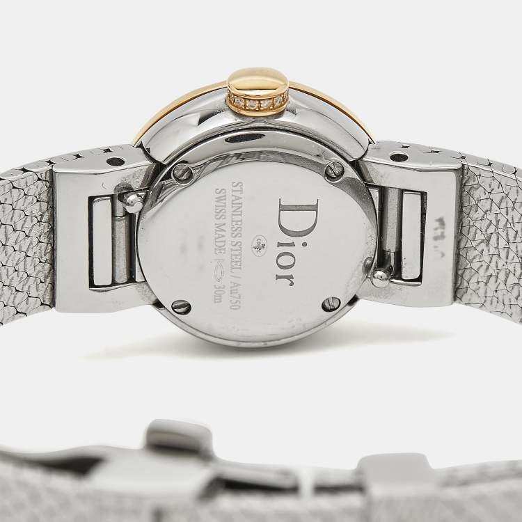 Pre Owned Dior Mother Of Pearl Diamond 18K Yellow Gold Stainless Steel La Mini D Dior Satine CD040120M003 Women's Wristwatch 19 mm