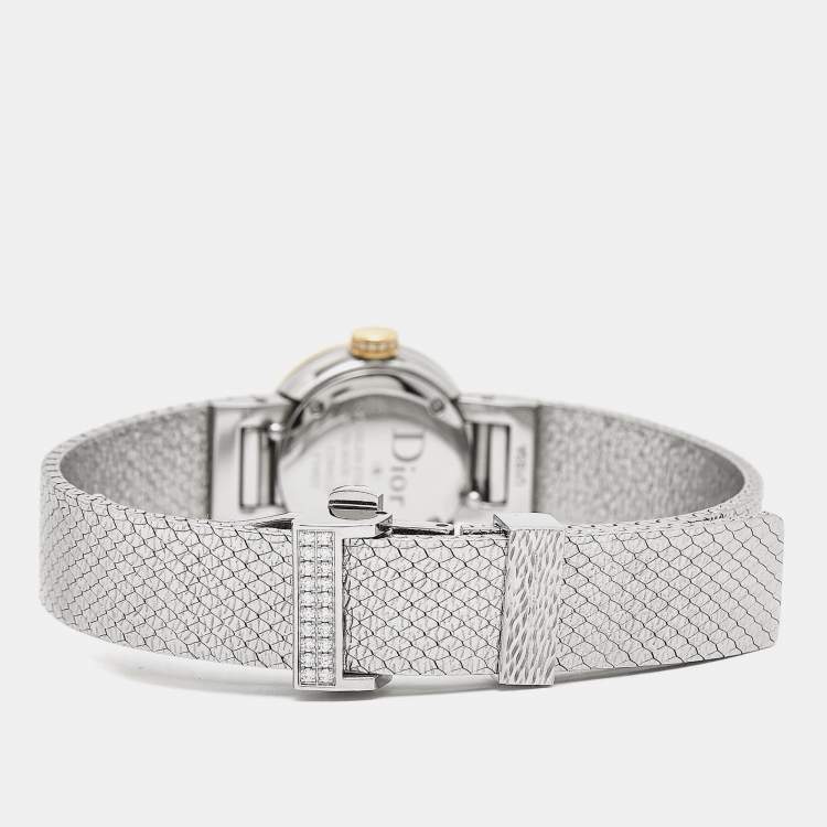 Pre Owned Dior Mother Of Pearl Diamond 18K Yellow Gold Stainless Steel La Mini D Dior Satine CD040120M003 Women's Wristwatch 19 mm