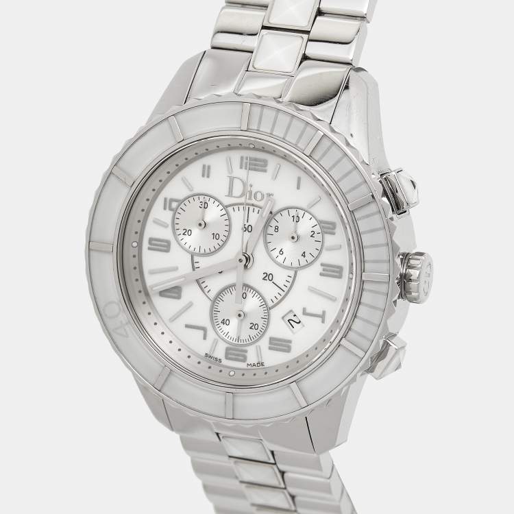 Pre Owned Dior White Stainless Steel Christal CD114310M001 Women's Wristwatch 38 mm