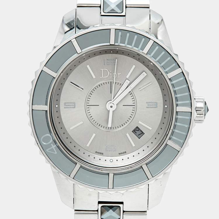Pre Owned Dior Silver Dial Stainless Steel Christal CD113116M001 Women's Wristwatch 33 mm