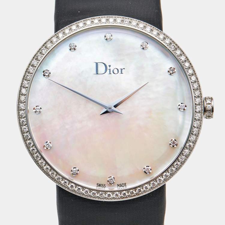 Pre Owned Dior Mother Of Pearl Diamond Stainless Steel La D De Dior CD043114A001 Women's Wristwatch 38 mm