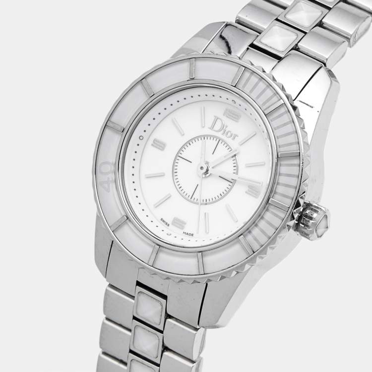 Pre Owned Dior Christal CD112112M001 White Dial Stainless Steel Women's Wristwatch 28 mm