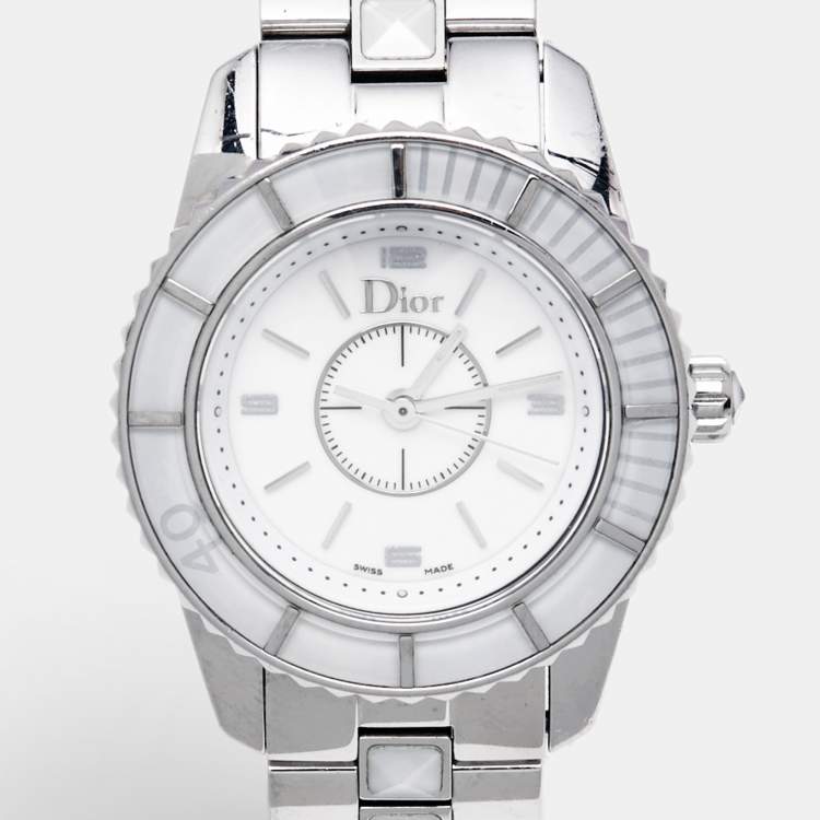 Pre Owned Dior Christal CD112112M001 White Dial Stainless Steel Women's Wristwatch 28 mm