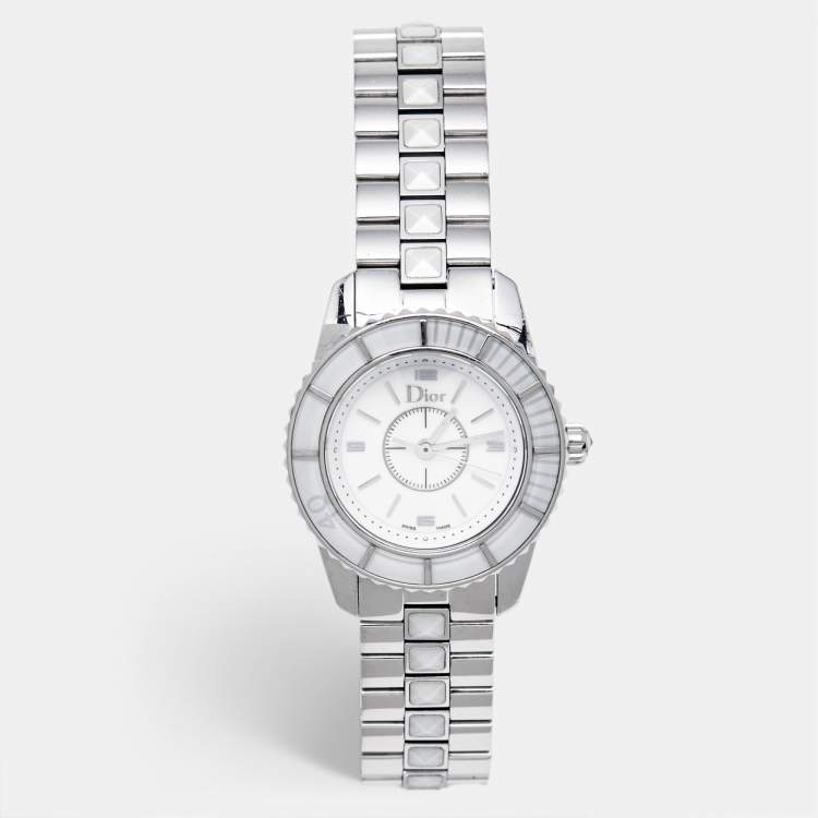Pre Owned Dior Christal CD112112M001 White Dial Stainless Steel Women's Wristwatch 28 mm