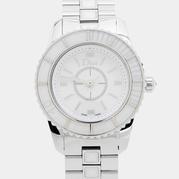 Pre Owned Dior Christal CD112112M001 White Dial Stainless Steel Women's Wristwatch 28 mm