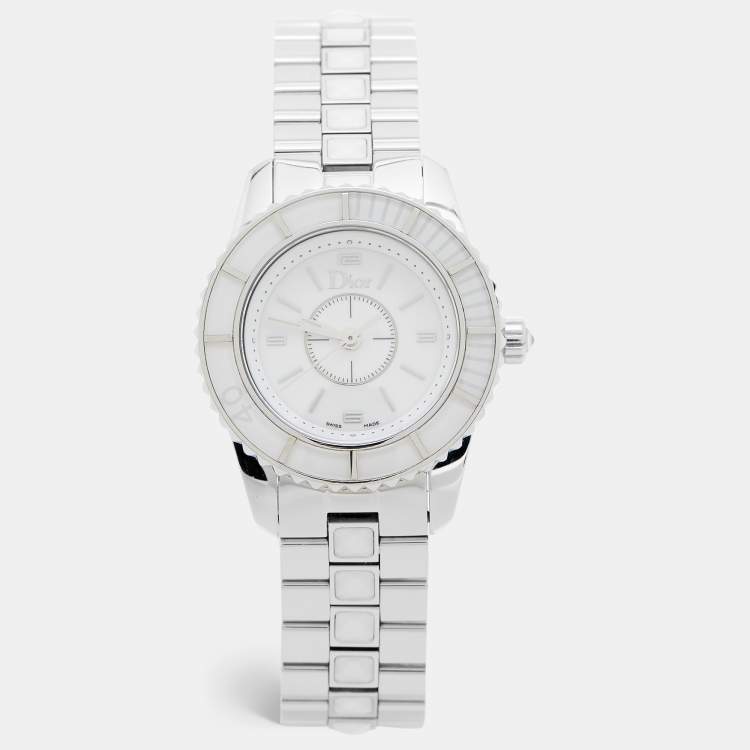Pre Owned Dior Christal CD112112M001 White Dial Stainless Steel Women's Wristwatch 28 mm