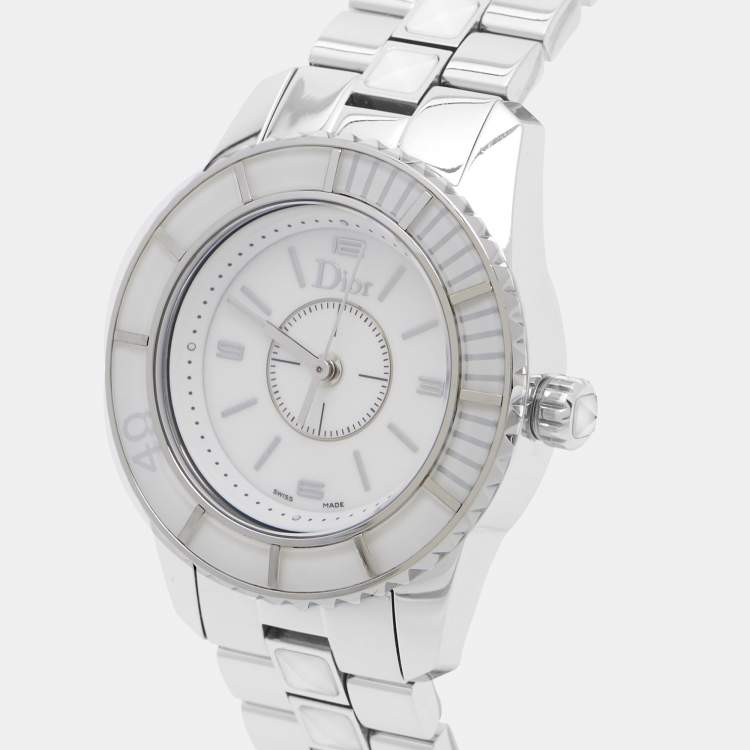 Pre Owned Dior Christal CD112112M001 White Dial Stainless Steel Women's Wristwatch 28 mm