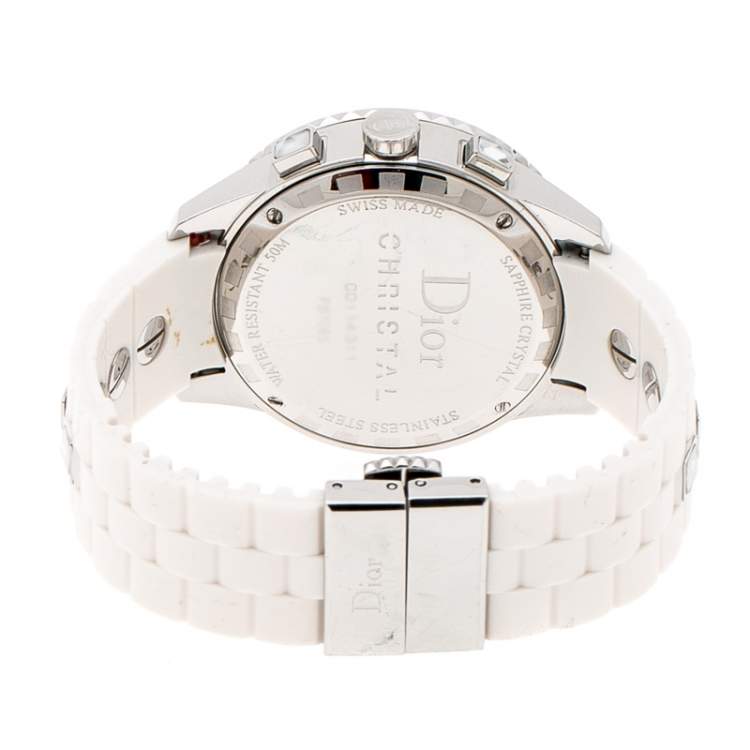 Pre Owned Dior White Stainless Steel Christal CD114311 Women's Wristwatch 38 mm