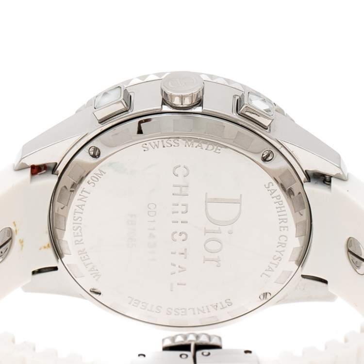 Pre Owned Dior White Stainless Steel Christal CD114311 Women's Wristwatch 38 mm