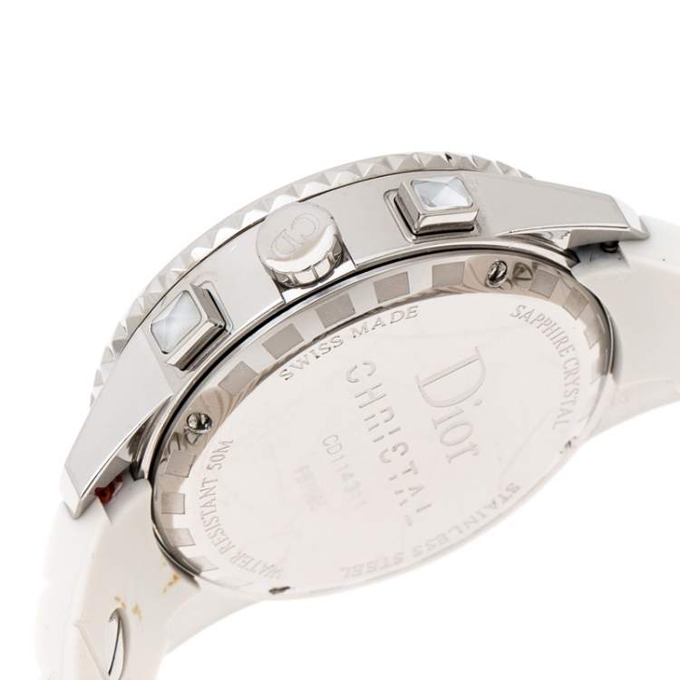 Pre Owned Dior White Stainless Steel Christal CD114311 Women's Wristwatch 38 mm