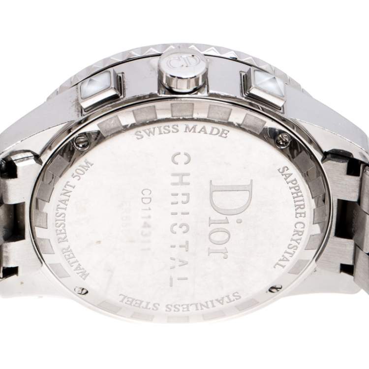 Pre Owned Dior White Stainless Steel Diamonds Christal CD114311 Women's Wristwatch 38 mm
