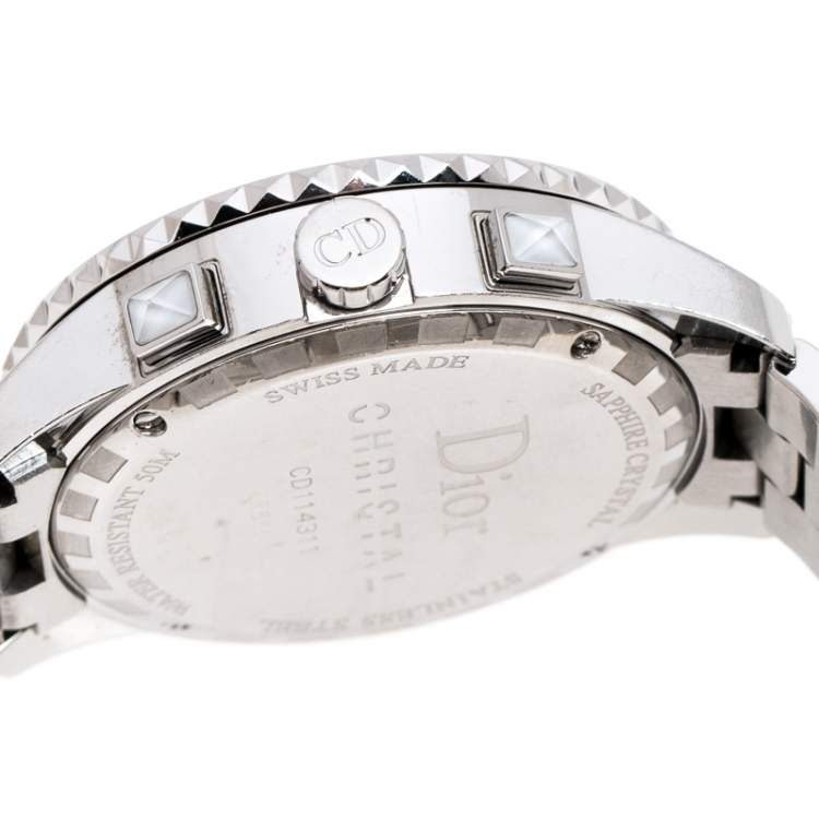 Pre Owned Dior White Stainless Steel Diamonds Christal CD114311 Women's Wristwatch 38 mm