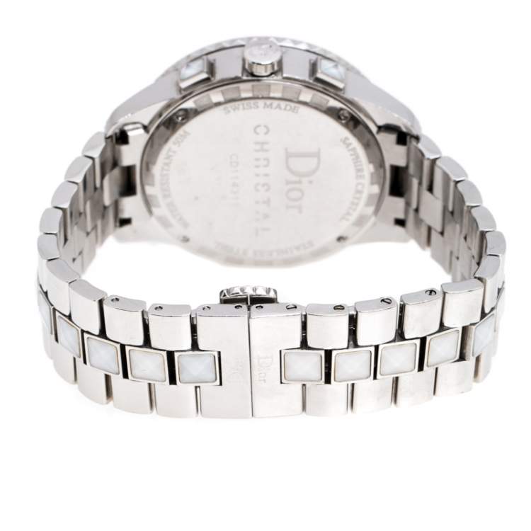 Pre Owned Dior White Stainless Steel Diamonds Christal CD114311 Women's Wristwatch 38 mm