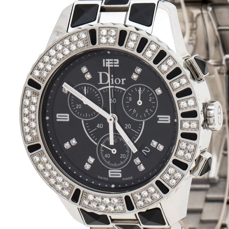 Pre Owned Dior Black Stainless Steel Diamonds Christal CD11431C-V Women's Wristwatch 38 mm