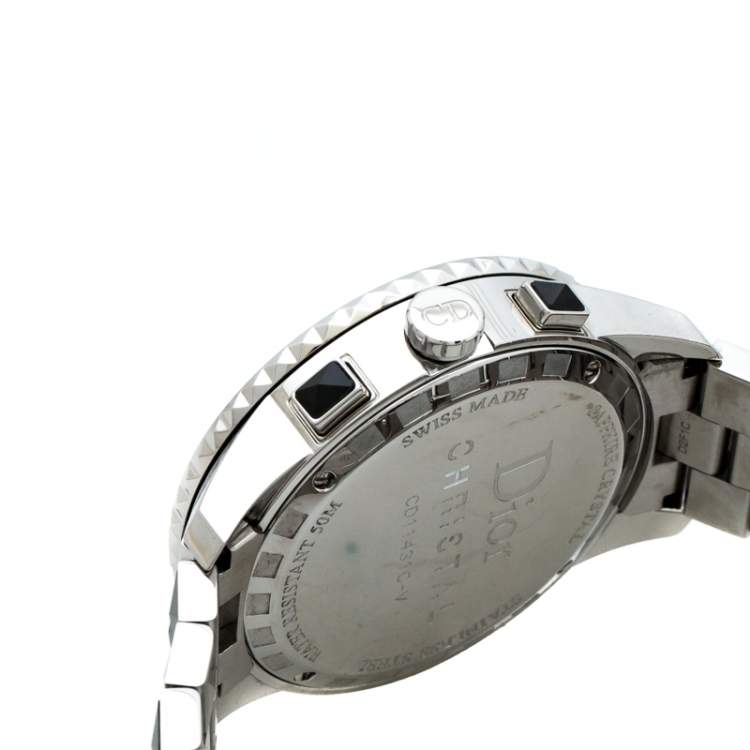 Pre Owned Dior Black Stainless Steel Diamonds Christal CD11431C-V Women's Wristwatch 38 mm