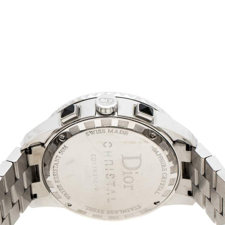Pre Owned Dior Black Stainless Steel Diamonds Christal CD11431C-V Women's Wristwatch 38 mm