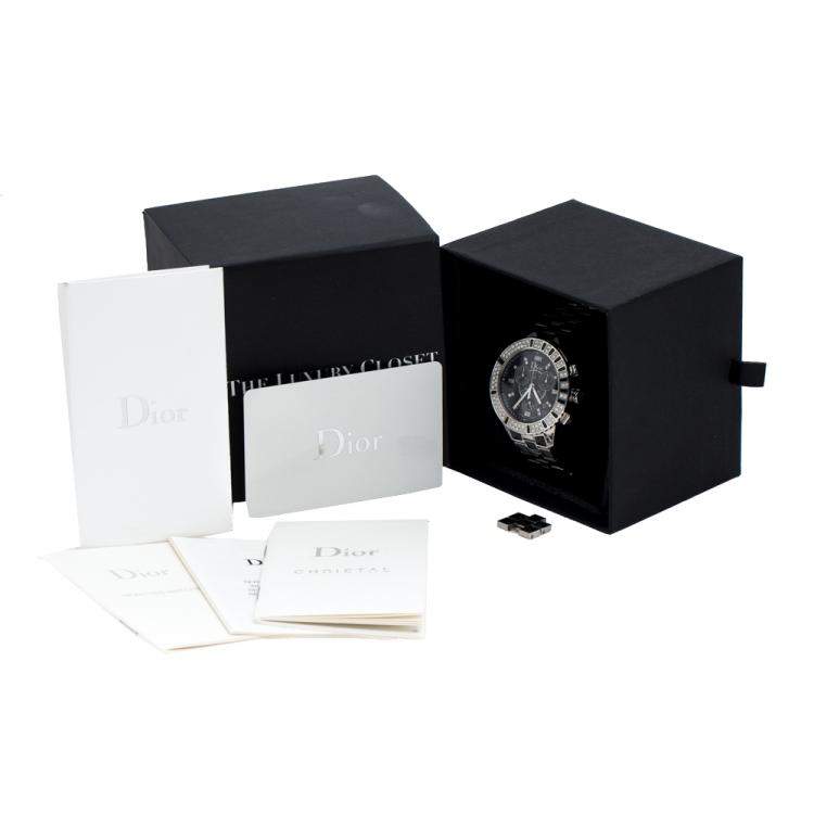 Pre Owned Dior Black Stainless Steel Diamonds Christal CD11431C-V Women's Wristwatch 38 mm
