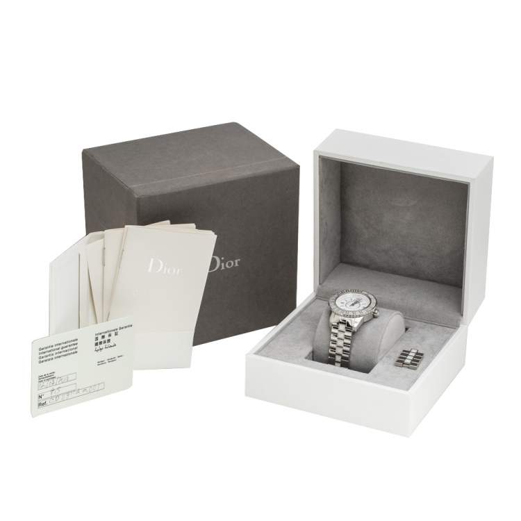 Pre Owned Dior White Stainless Steel Diamonds Christal CD113112-V Women's Wristwatch 33 mm