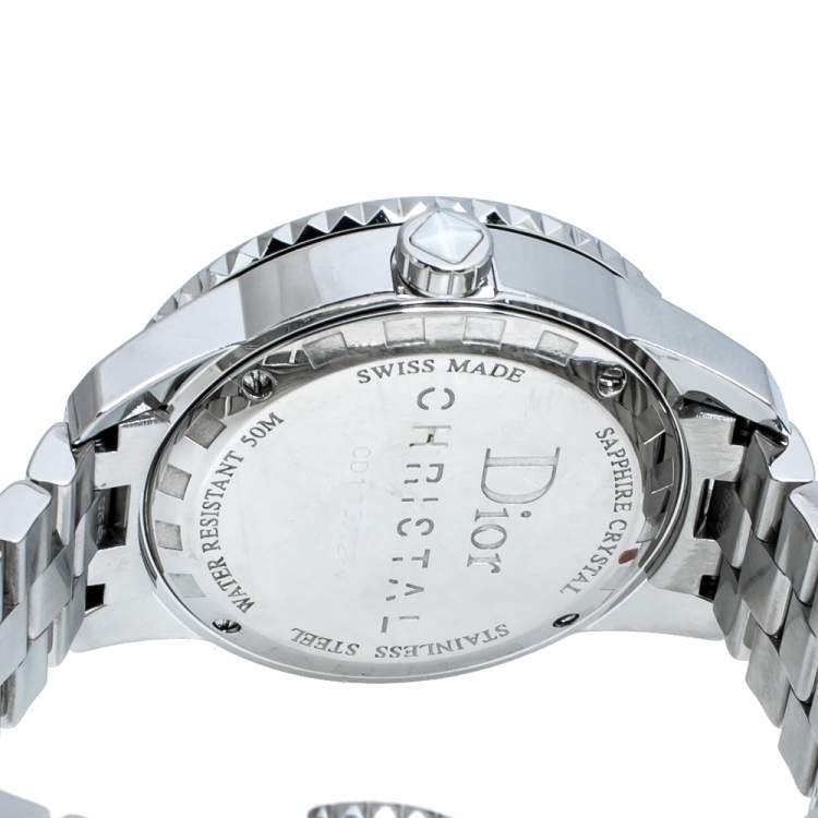 Pre Owned Dior White Stainless Steel Diamonds Christal CD113112-V Women's Wristwatch 33 mm