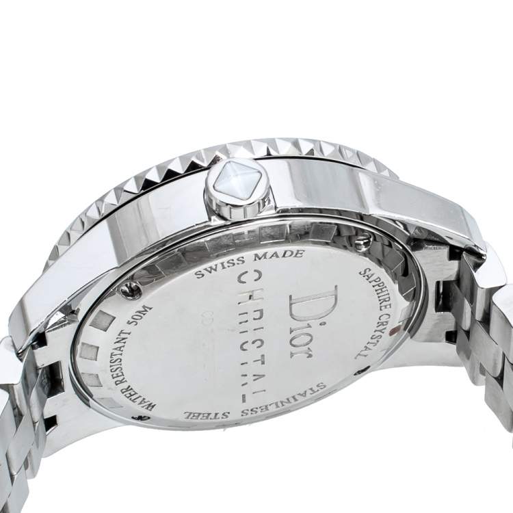 Pre Owned Dior White Stainless Steel Diamonds Christal CD113112-V Women's Wristwatch 33 mm