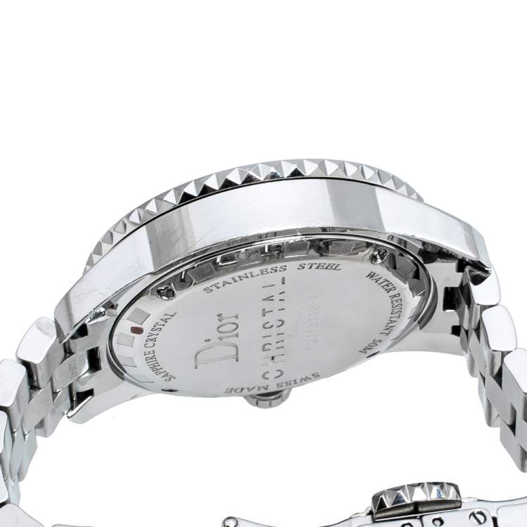 Pre Owned Dior White Stainless Steel Diamonds Christal CD113112-V Women's Wristwatch 33 mm