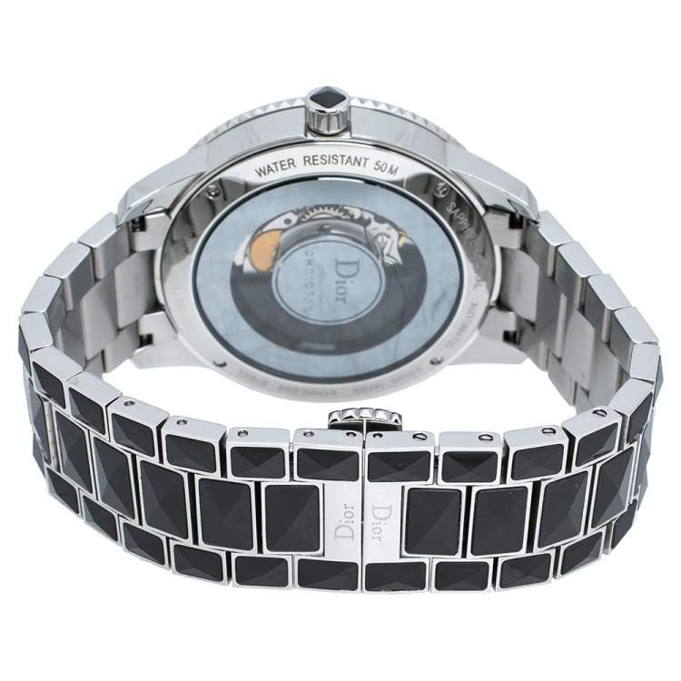 Pre Owned Dior Black Stainless Steel Diamond Christal CD115511 Women's Wristwatch 42 mm