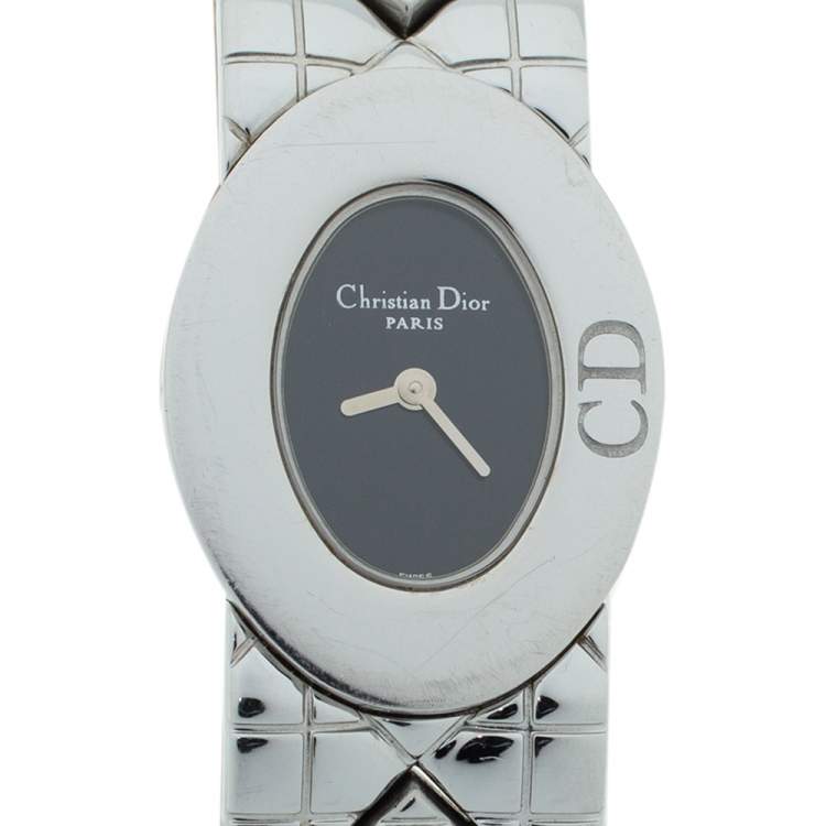 Pre Owned Christian Dior Black Stainless Steel Lady Dior D90-100 Women's Wristwatch 21 mm