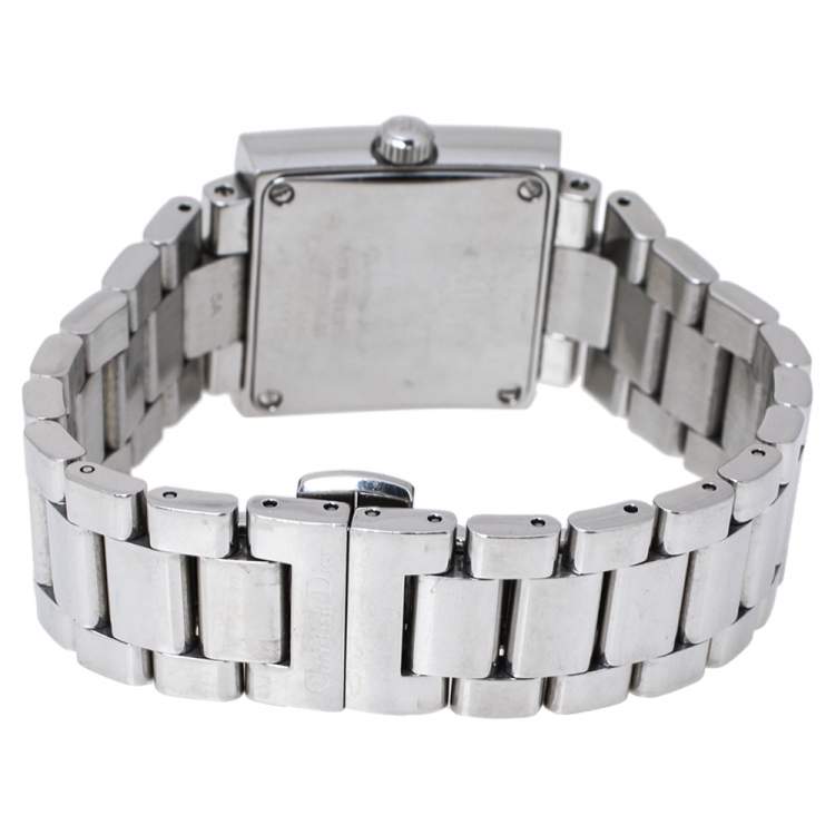 Pre Owned Dior SIlver Stainless Steel Diamond Riva D98-1014 Women's Wristwatch 24.50 mm